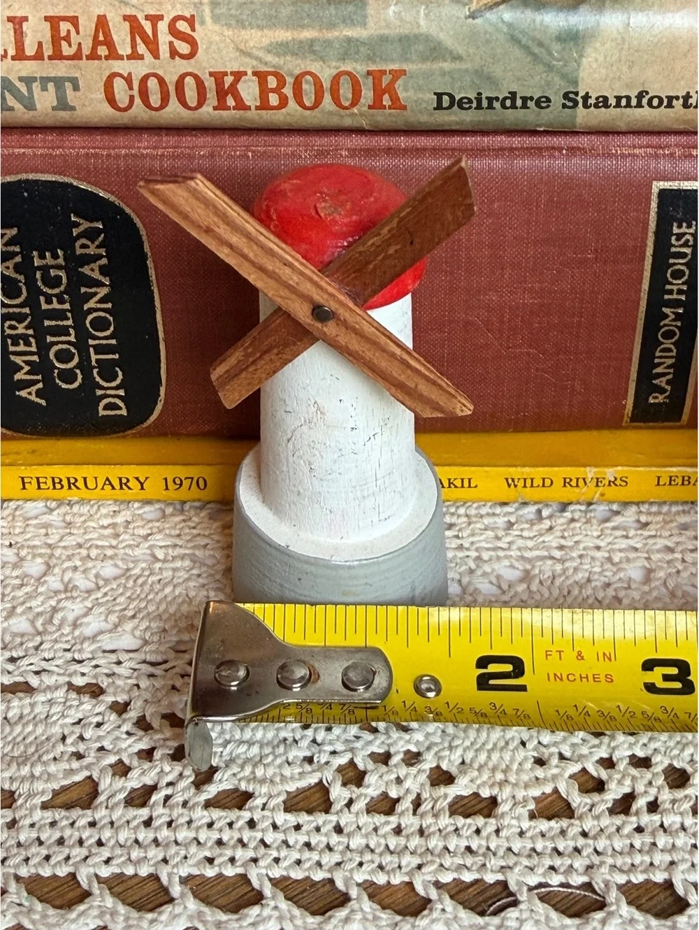 Vintage Hand Painted Wooden Windmill Figurine Folk Art Miniature Decor